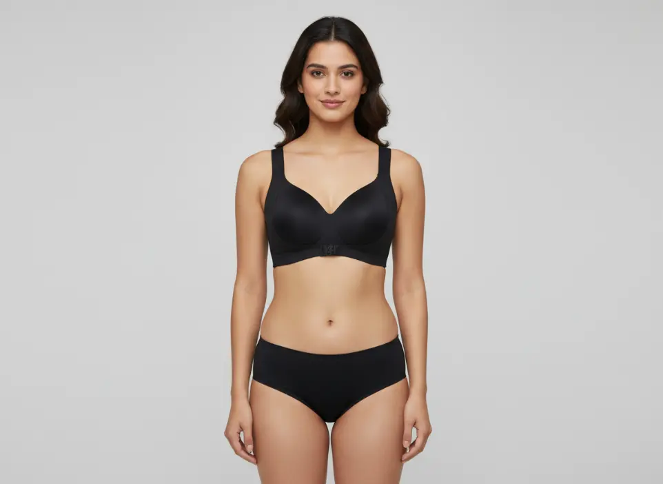 Women’s Seamless Support Bra | Padded Wireless T-Shirt Bra with Broad Straps | Everyday Innerwear, Comfortable Lingerie & Sleep Bra (Black, 32)