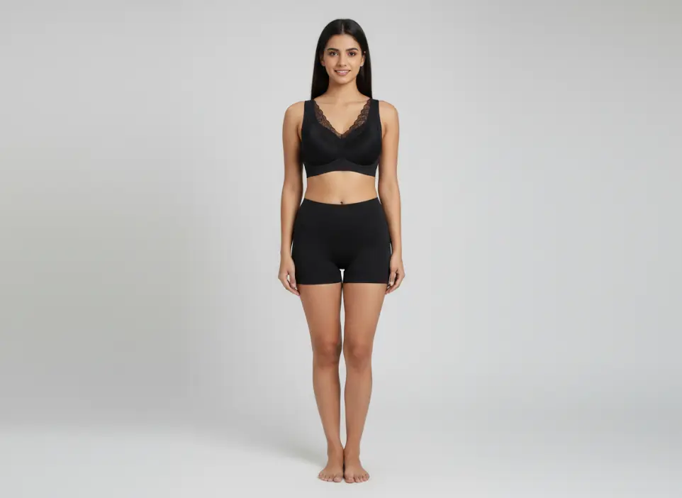 Women’s Full Coverage Bra with Lace | Non-Wired Comfortable Daily Wear Lingerie | Everyday Support Bra (Black, 34)